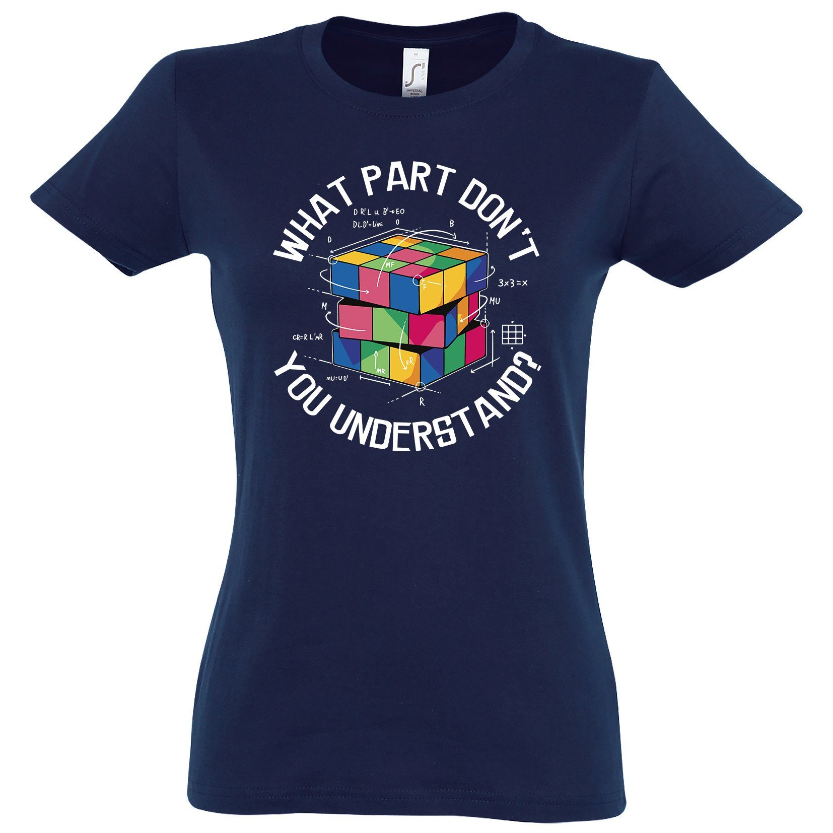 Youth Designz T-Shirt What Part don't you Understand Zauberwürfel Damen Shirt Mit modischem Print Navy