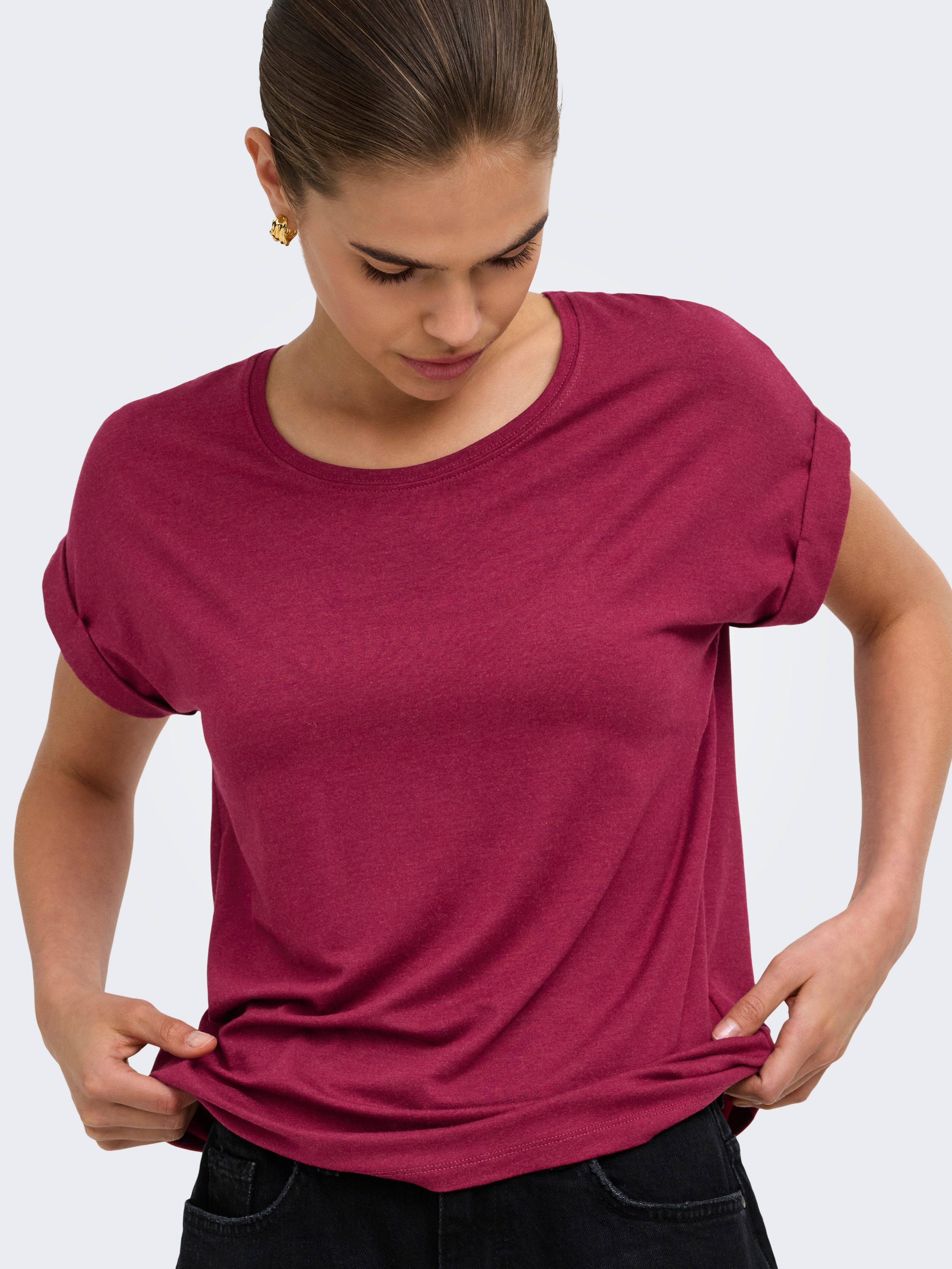 ONLY T-Shirt ONLMOSTER – T-Shirt mit melierter Optik und elastischem Material meliert, casual, lässig geschnitten, Viskosemischung, Rundhals – Bild 2 von 5