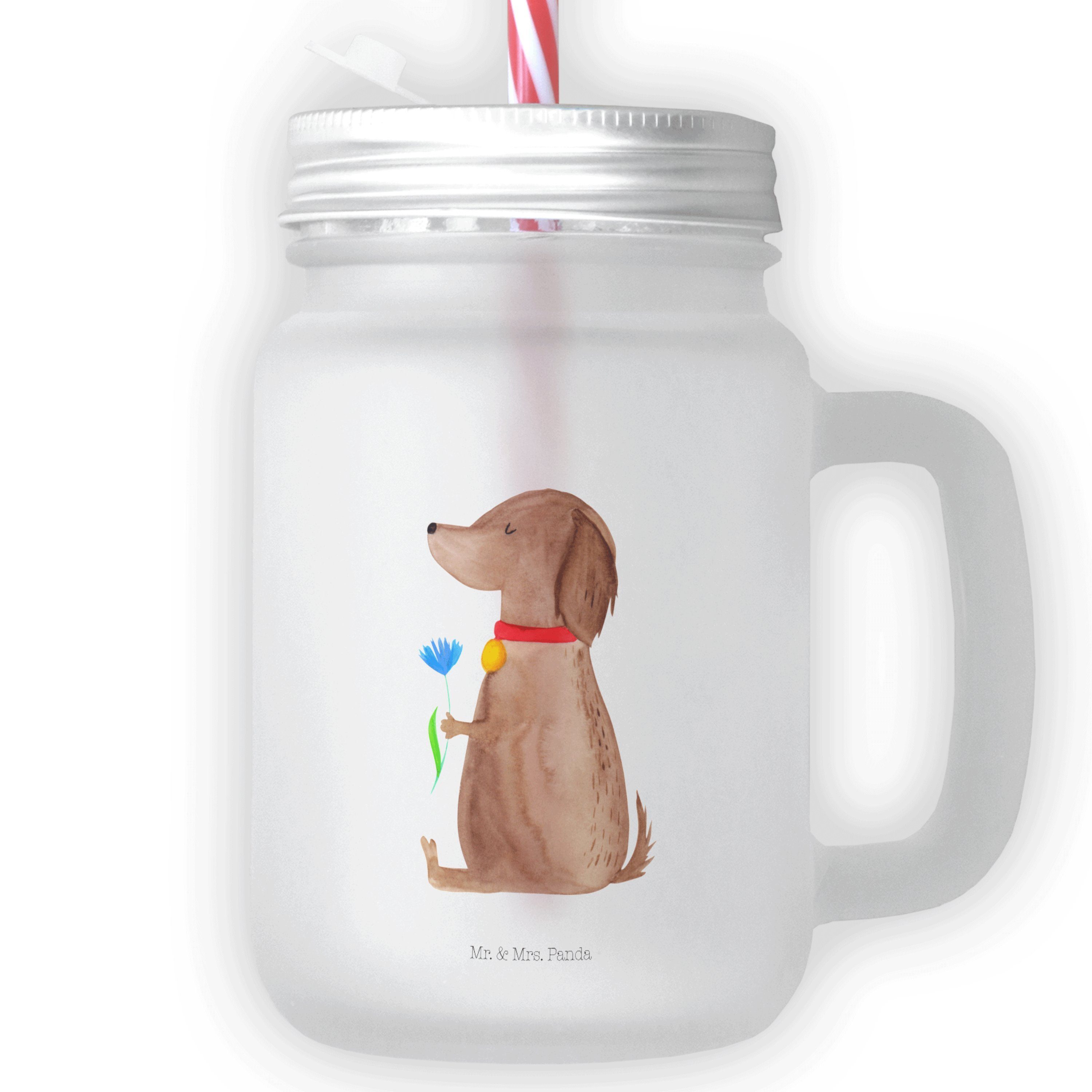 Mr. & Mrs. Panda Glas Hund Blume - Transparent - Geschenk, Hundespruch, Hundemama, Cocktail, Premium Glas