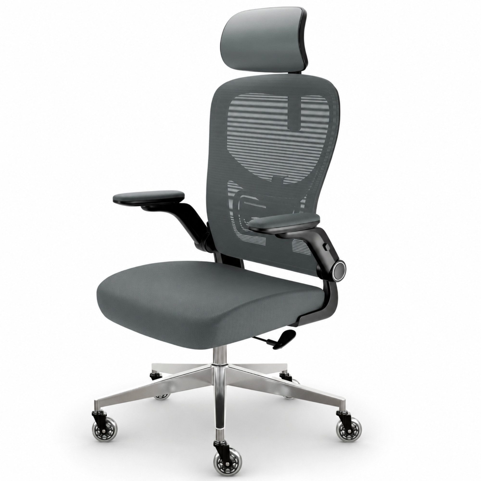 CLOUVOU Bürostuhl Ergonomisch, Schreibtischstuhl bis 150 kg - Testsieger (SmartSeat - Chefsessel für Arbeitszimmer, 3D-Kopfstütze & Flip-Up Armlehnen), Blade Wheels, Homeoffice, Gaming Stuhl, Drehstuhl
