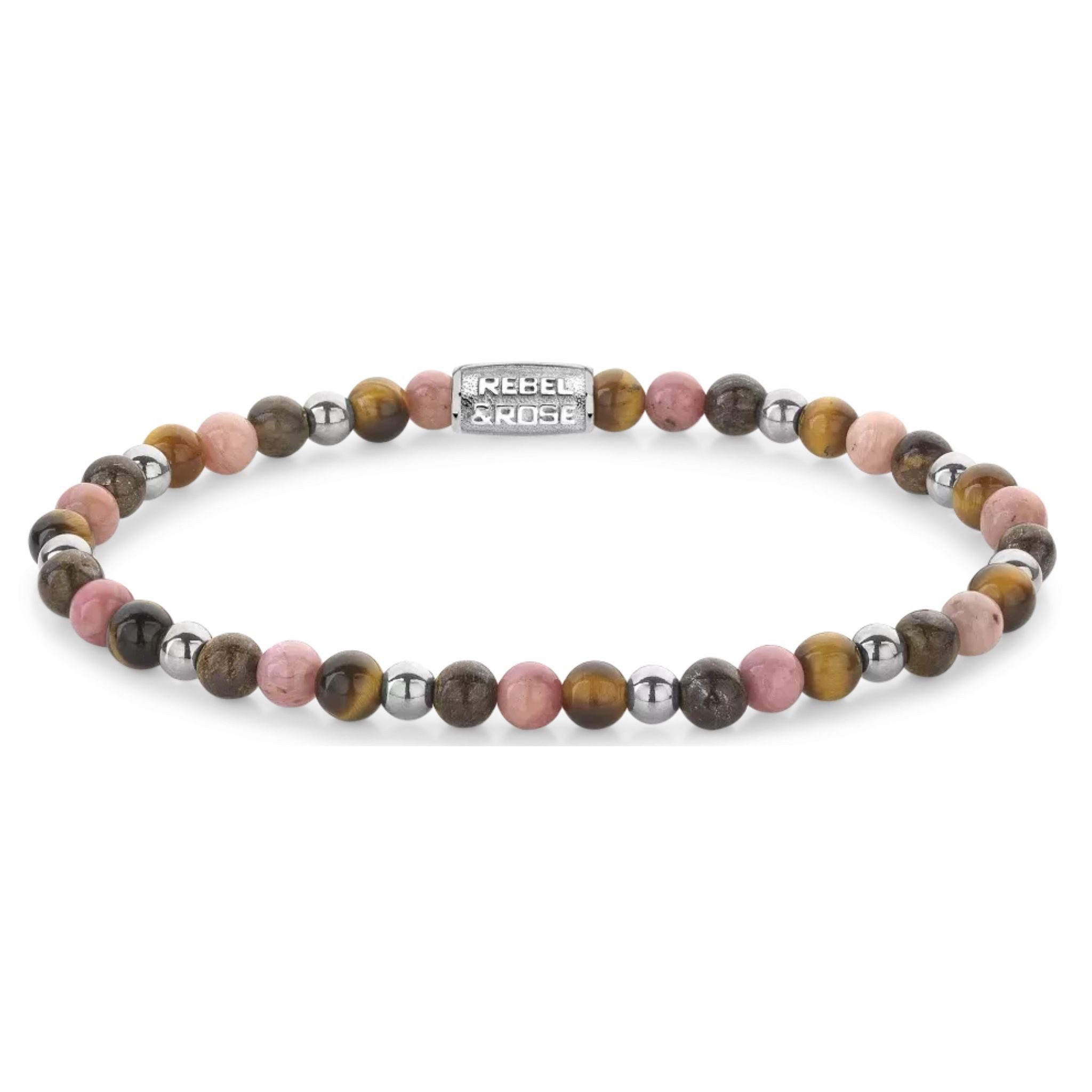 Rebel & Rose Armband Armband 4 mm Steinen (Hämatit, Tigerauge, Rhodochrosit und Bronzit)