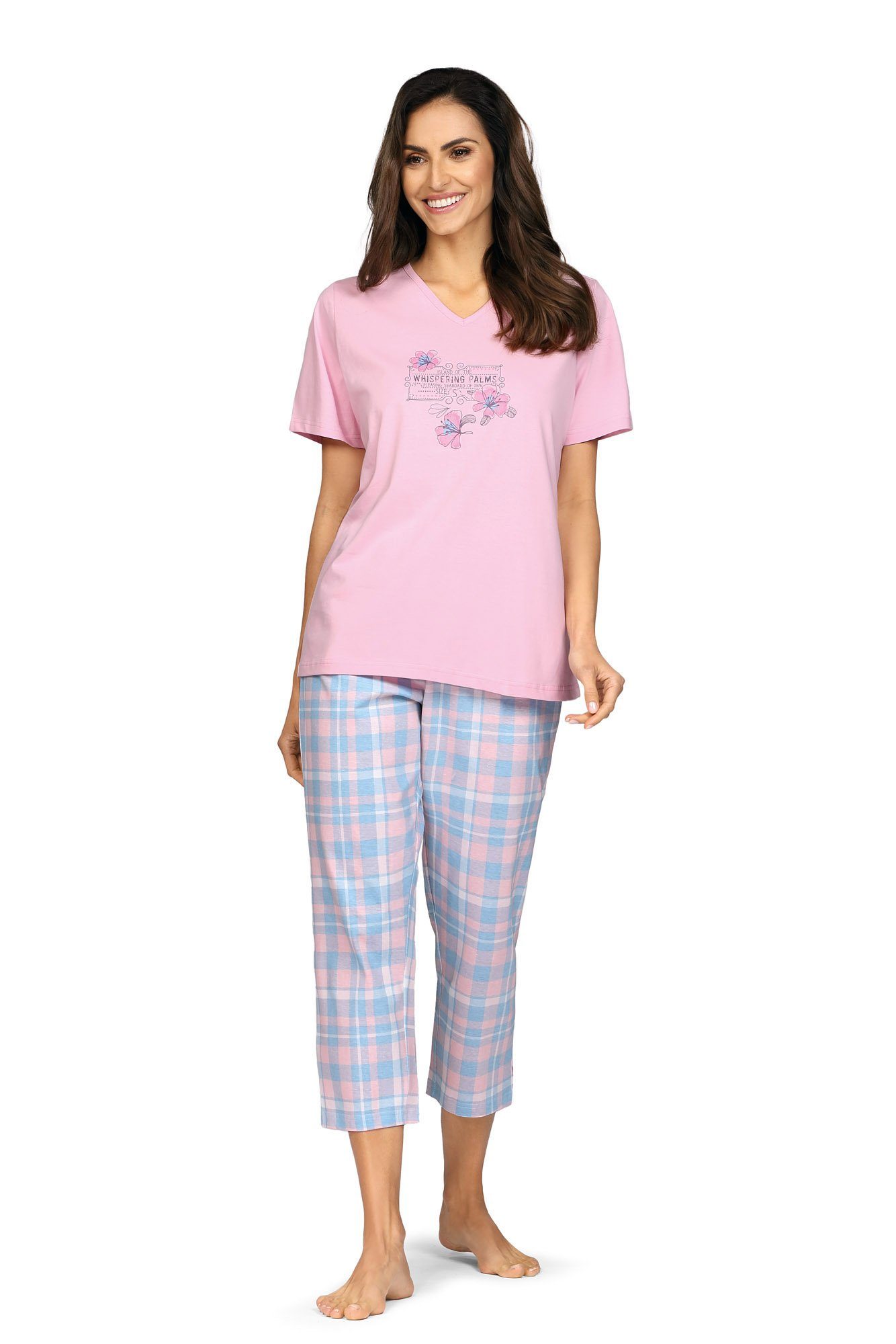 comtessa Schlafanzug (Set, 2 tlg., Set) Damen Schlafanzug 2-teilig Pyjama 7/8 Hose Pastell Baumwolle soft rosa