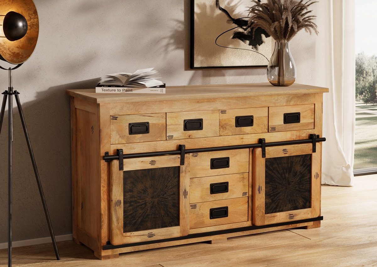 Main Möbel Sideboard 150x90cm 'Steelwood' Mango & Eisen