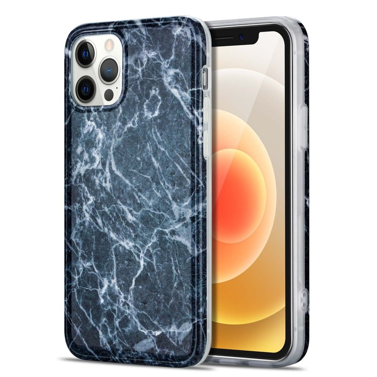 Wigento Handyhülle Für Apple iPhone 12 Pro Max Marble Silikon Case TPU  Schutz Muster Tasche Hülle Cover Etuis Zubehör Grau