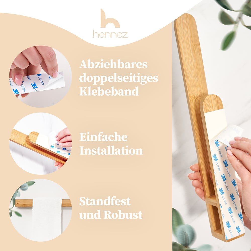 HENNEZ Handtuchhalter "Max" Bambus, Handtuchstange ohne Bohren - Handtuchha günstig online kaufen