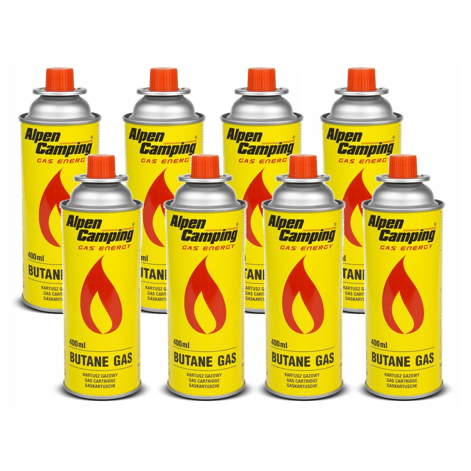 Alpen Camping Gaskartusche IK004, 8 St., Isobutan Gaskartusche [400ml] Integriertes Sicherheitsventil