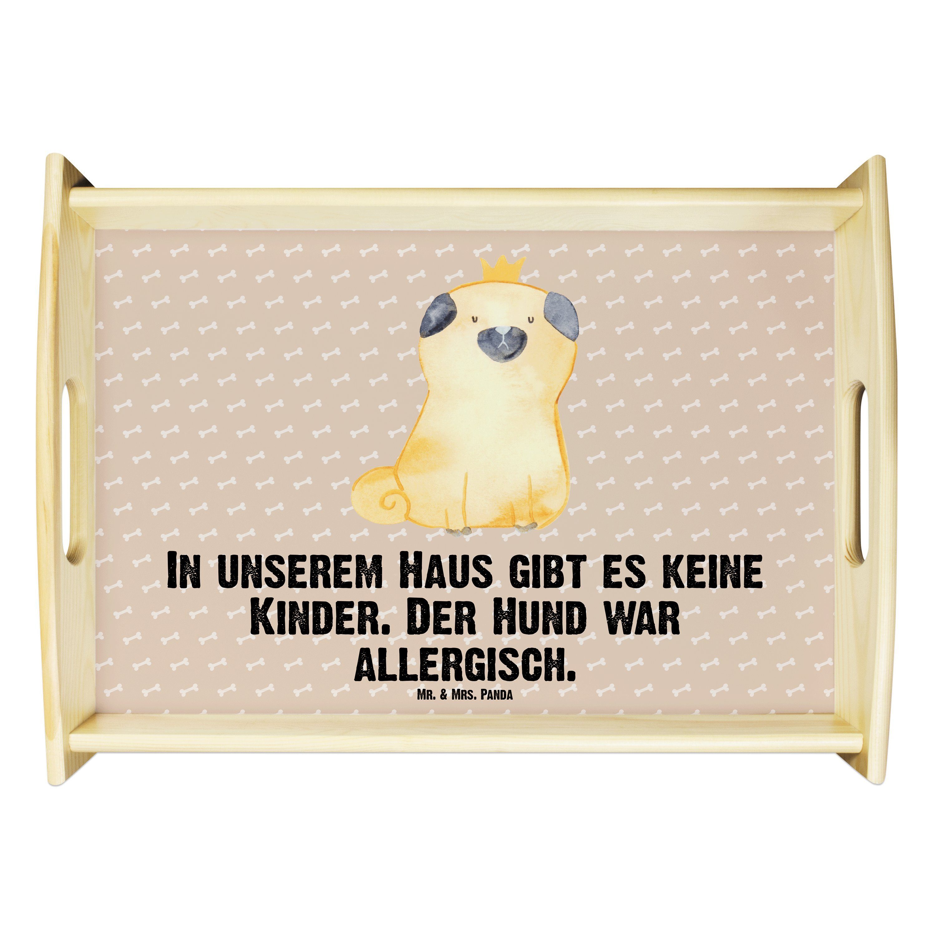 Mr. & Mrs. Panda Tablett Mops Krone - Hundeglück - Geschenk, Hundebesitzer. Spruch, Küchentabl, Echtholz lasiert, (1-tlg)