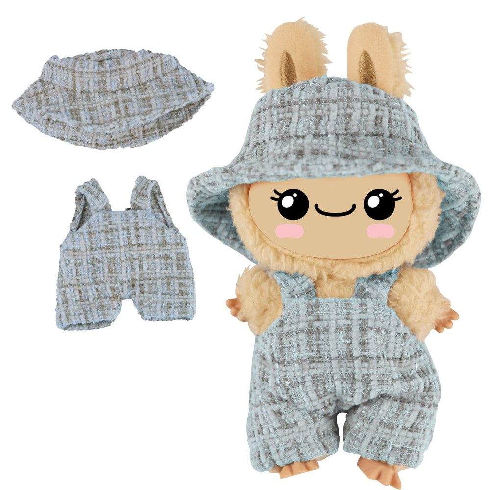 Heless Babypuppe Monster Styles - Bouclé Latzhose mit Fischerhut - ca. 15 cm - blau