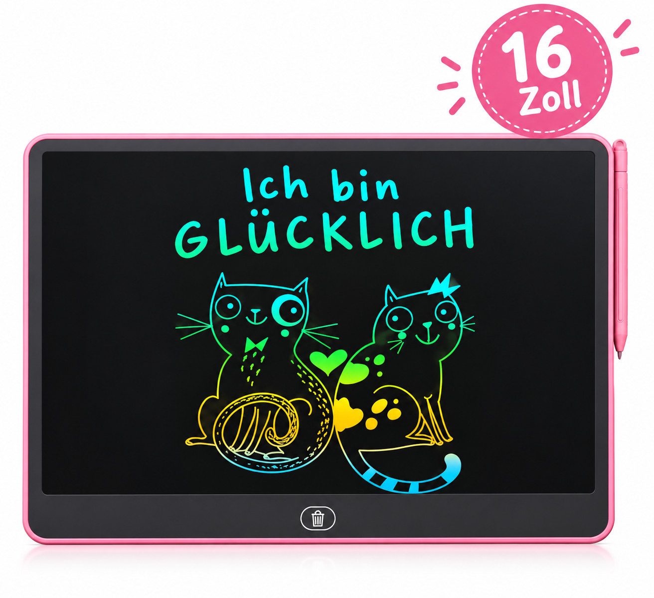 XEOOCE Zaubertafel Zaubertafel, LCD-Schreibtafel, 16 Zoll, Zeichentablett, mit Stift, (Einzelstück, 1x LCD-Schreibtafel, 1x Stift, 1x Batterie), Farbdisplay, Augenschonend, Wiederverwendbar, Ein-Knopf-Löschung