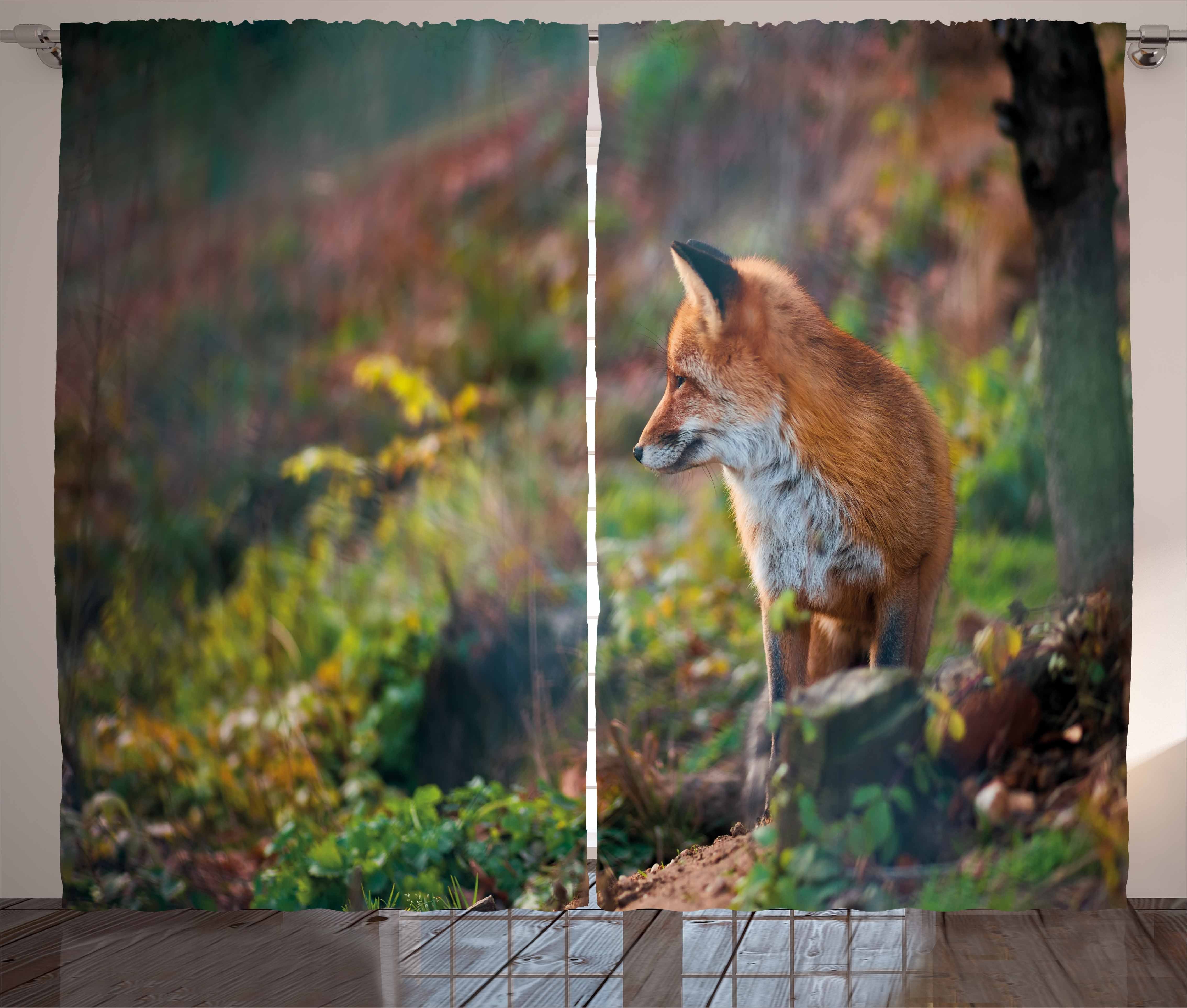 Fox Fuchs Kräuselband Abakuhaus, Junge und mit Wilde Schlafzimmer Gardine in Woodland Schlaufen Vorhang Haken,