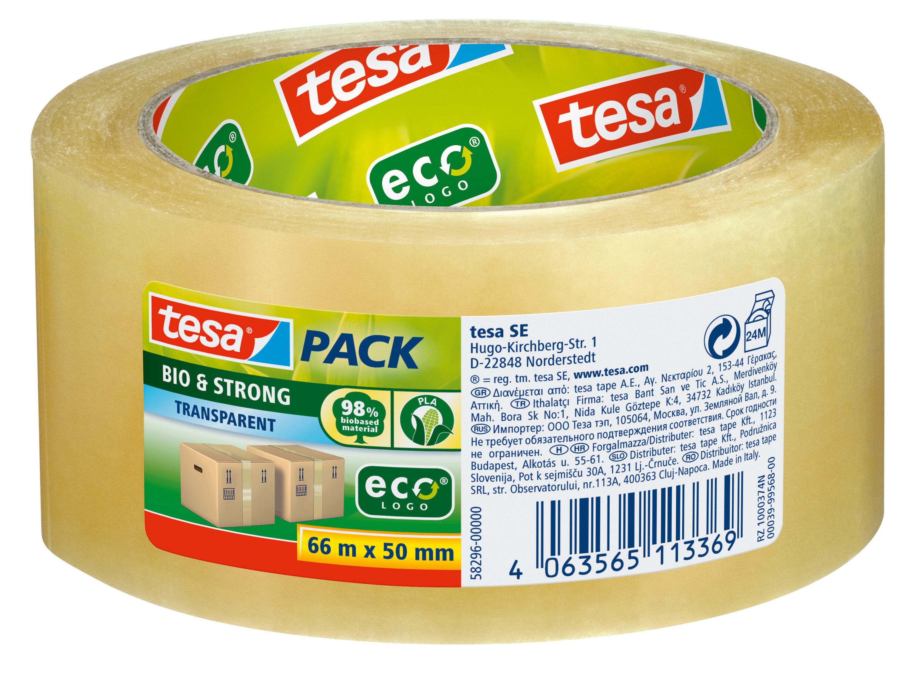 tesa Klebeband tesapack Bio & Strong Paketklebeband - 66m : 50mm (Packung, 6-St., 6 Rollen tesapack Bio & Strong, 66m x 50mm) Paketklebeband - einfaches Verpacken & Verschließen - transparent