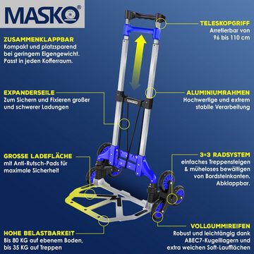 MASKO Sackkarre, Stufen-Sackkarre Treppenkarre Klappbar 80 kg Tragkraft 3x3