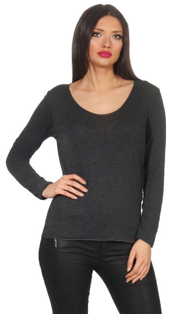 Rundhalspullover Leichter Pullover mit Wascheffekt Strick Sweatshirt Pulli 303