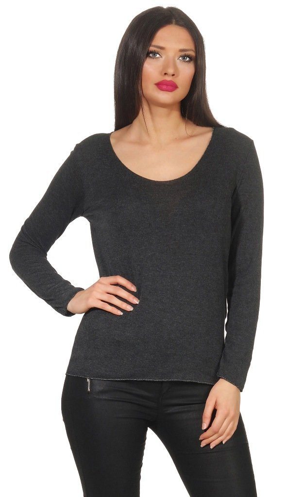 Mississhop Rundhalspullover Leichter Pullover mit Wascheffekt Strick Sweatshirt Pulli 303