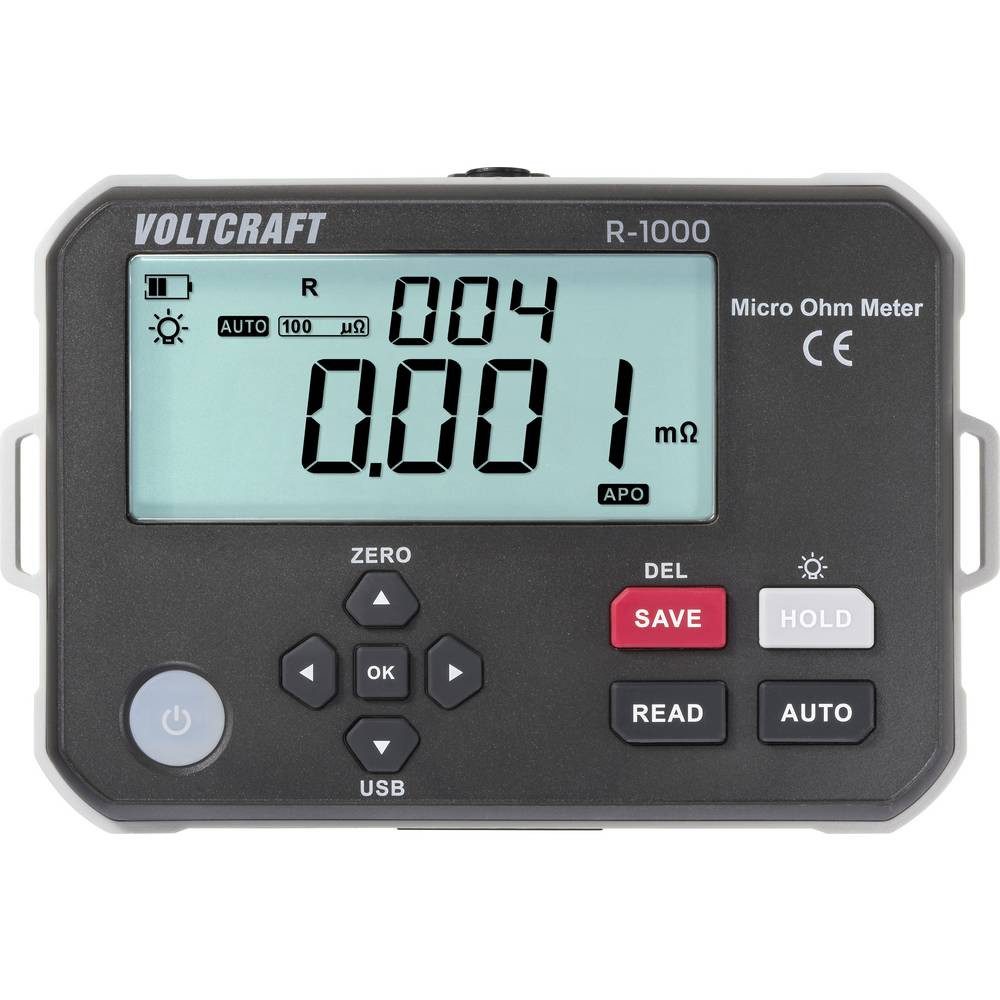 VOLTCRAFT Strommessgerät R-1000 Mikroohmmeter 1 µΩ 1 A Datenspeicher Akkubetrieb VC-17072200