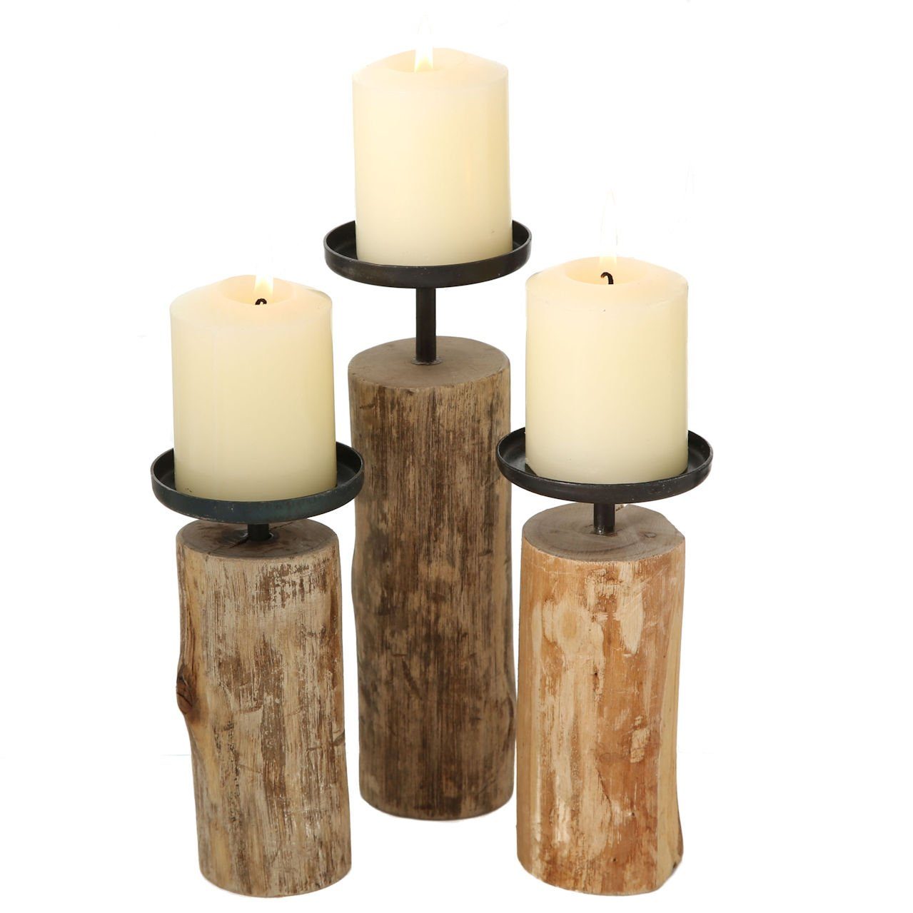 Spetebo Tischkerzenhalter Eukalyptus Kerzenhalter 3er Set - 24 / 19 / 15 cm (Set, 3 St., 3 Kerstenhalter), Fensterbank- Tisch- Sideboard-Deko | Kerzenständer