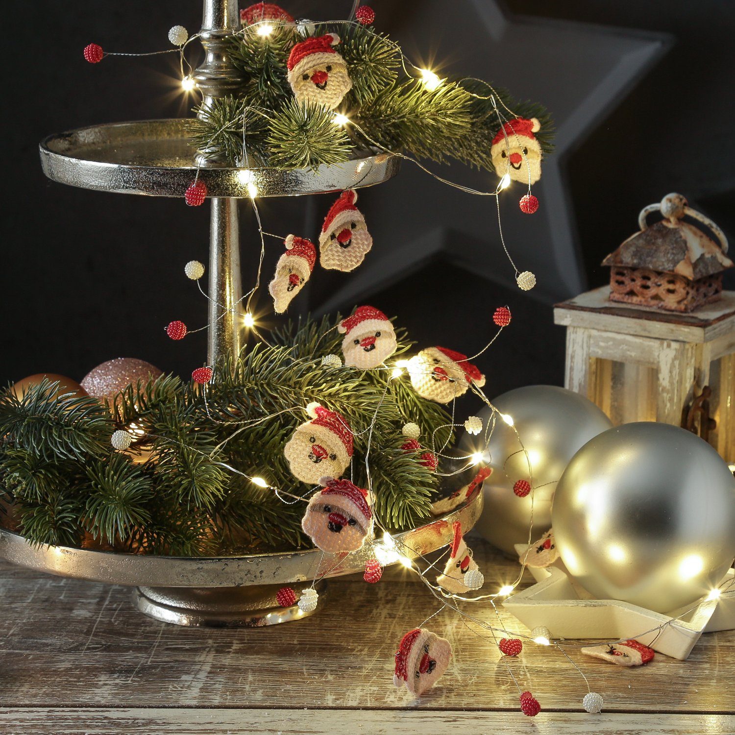 MARELIDA LED-Lichterkette Nikolaus Weihnachtsmann Deko Draht Weihnachtsgirlande 20LED L: 1,9m, 20-flammig