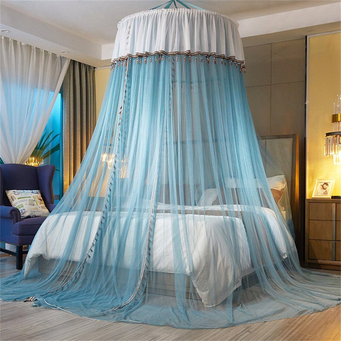 ZAXSD Betthimmel Prinzessin Moskitonetz,Anti-Moskito blau Bett Vorhang Kuppel Bettdecke Stil