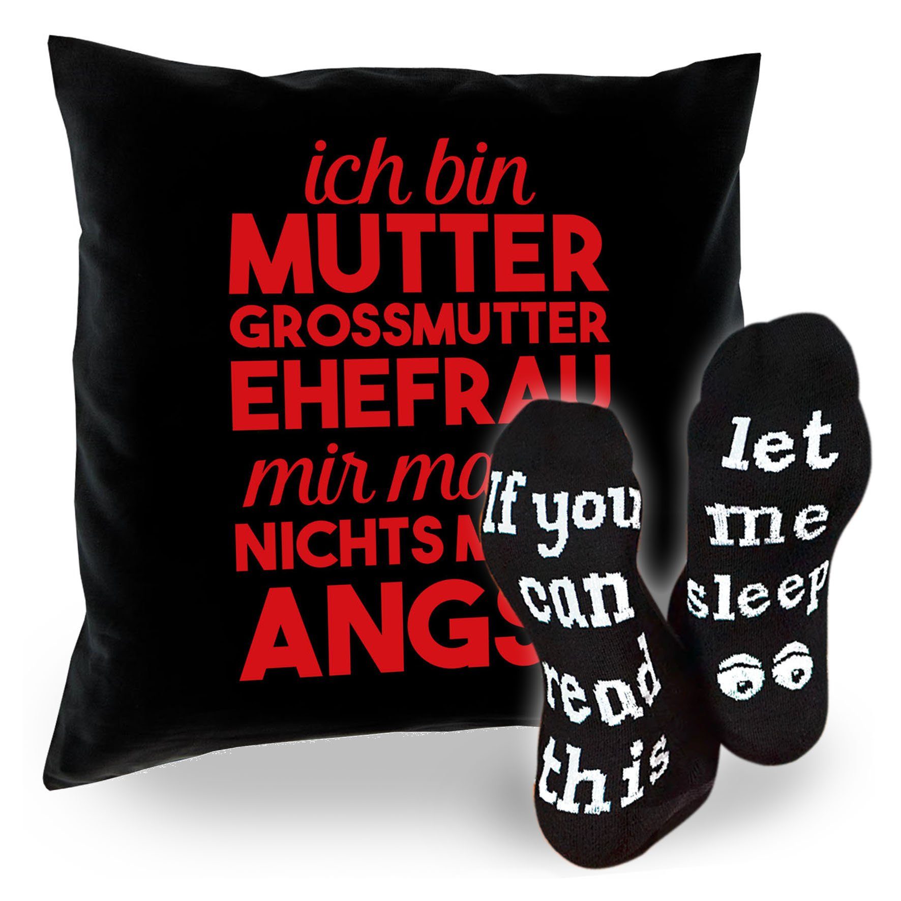 Soreso® Dekokissen Kissen Ich bin Mutter Großmutter Ehefrau & Sprüche Socken Sleep, Geschenke für Großmutter Geschenkidee schwarz