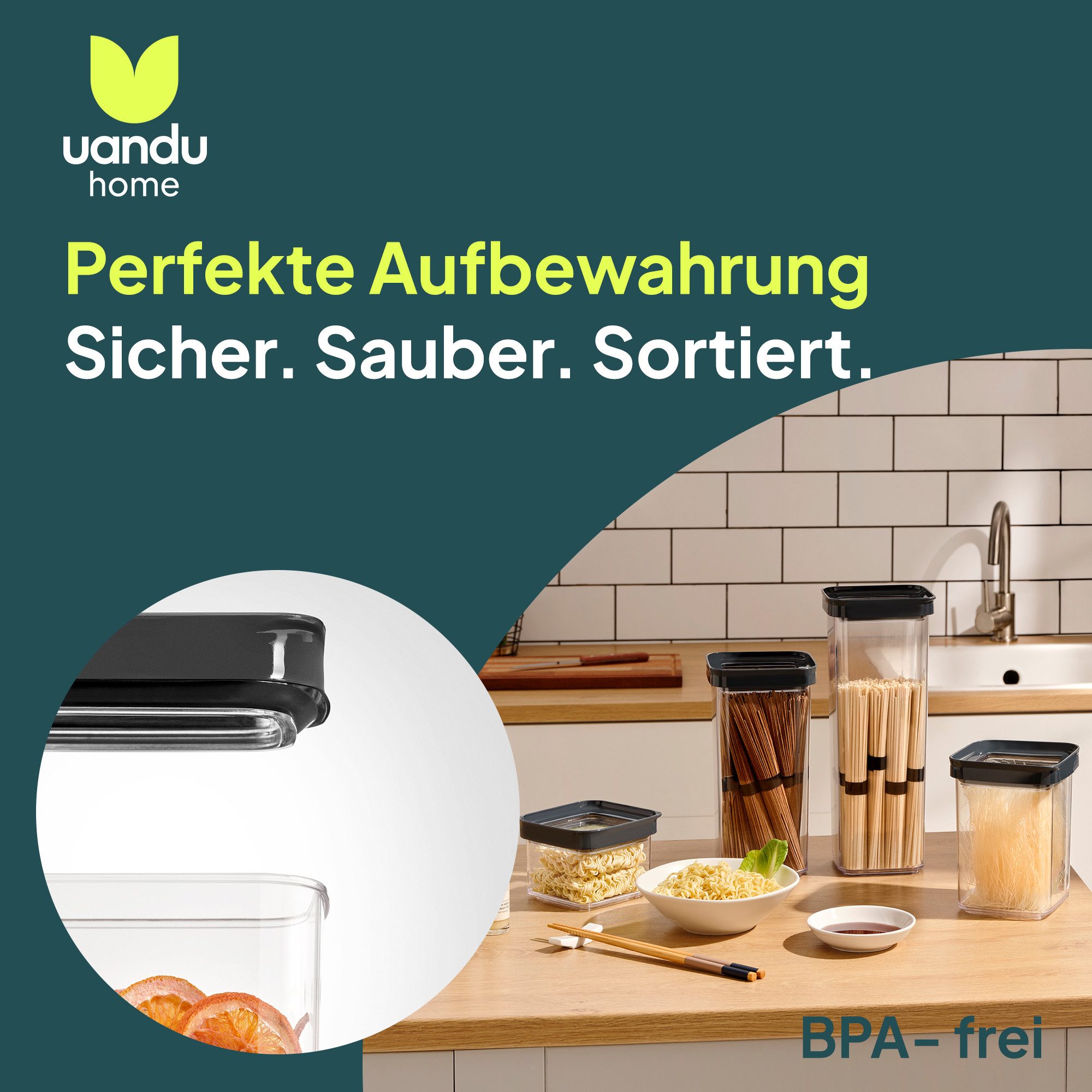uandu home Vorratsdose Vorratsdosen mit Deckel Luftdicht, Vorratsbehälter Set, (Aufbewahrungsbox Küche Aufbewahrung & Organisation, BPA Frei, Küchen Organizer, Vorratsdosen für alle trockenen Lebensmittel)