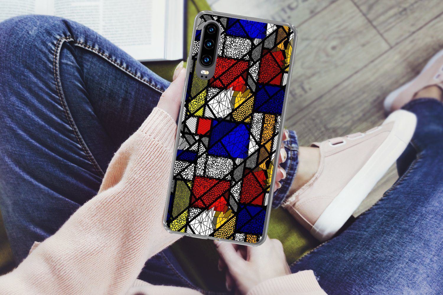 MuchoWow Handyhülle für Huawei P30 Mondrian - Glasmalerei - Alte Meister - Kunstwerk - Abs, Handy Case, Silikon, Bumper Case Dünn