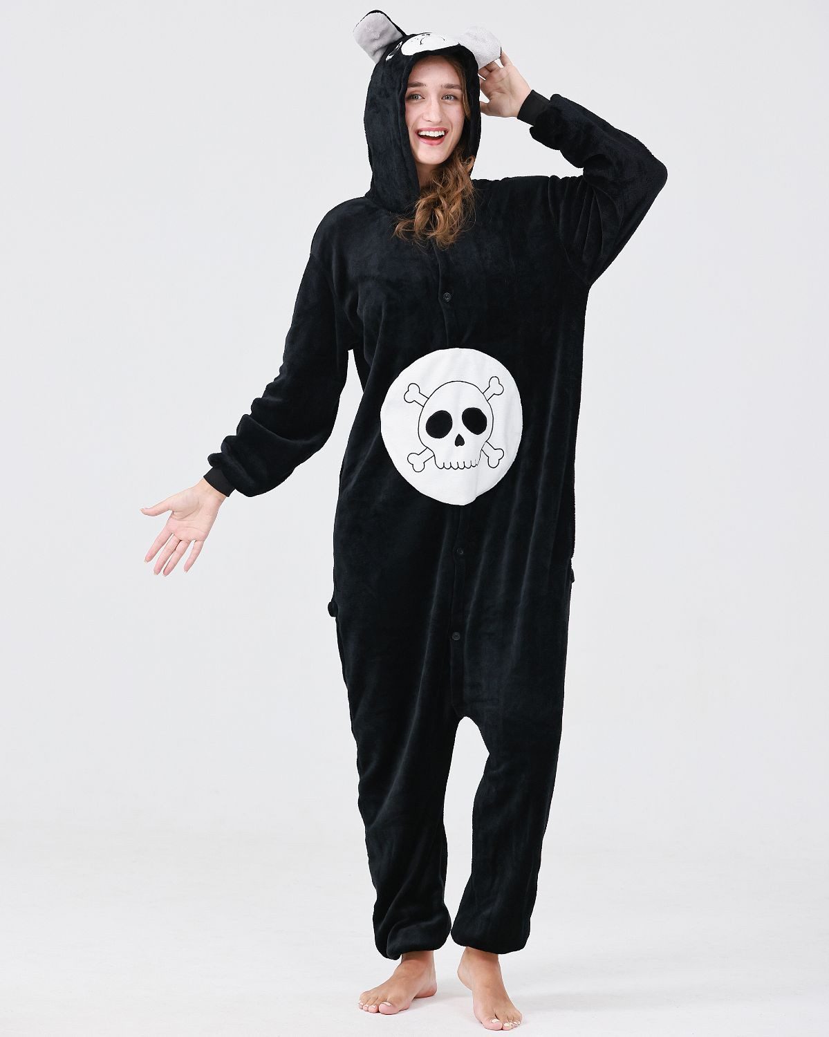 Katara Partyanzug Glücksbärchis Jumpsuit Onesie für Erwachsene S-XL, Karneval, Fasching, Glücksbärchi, Pechbärchi, schwarz