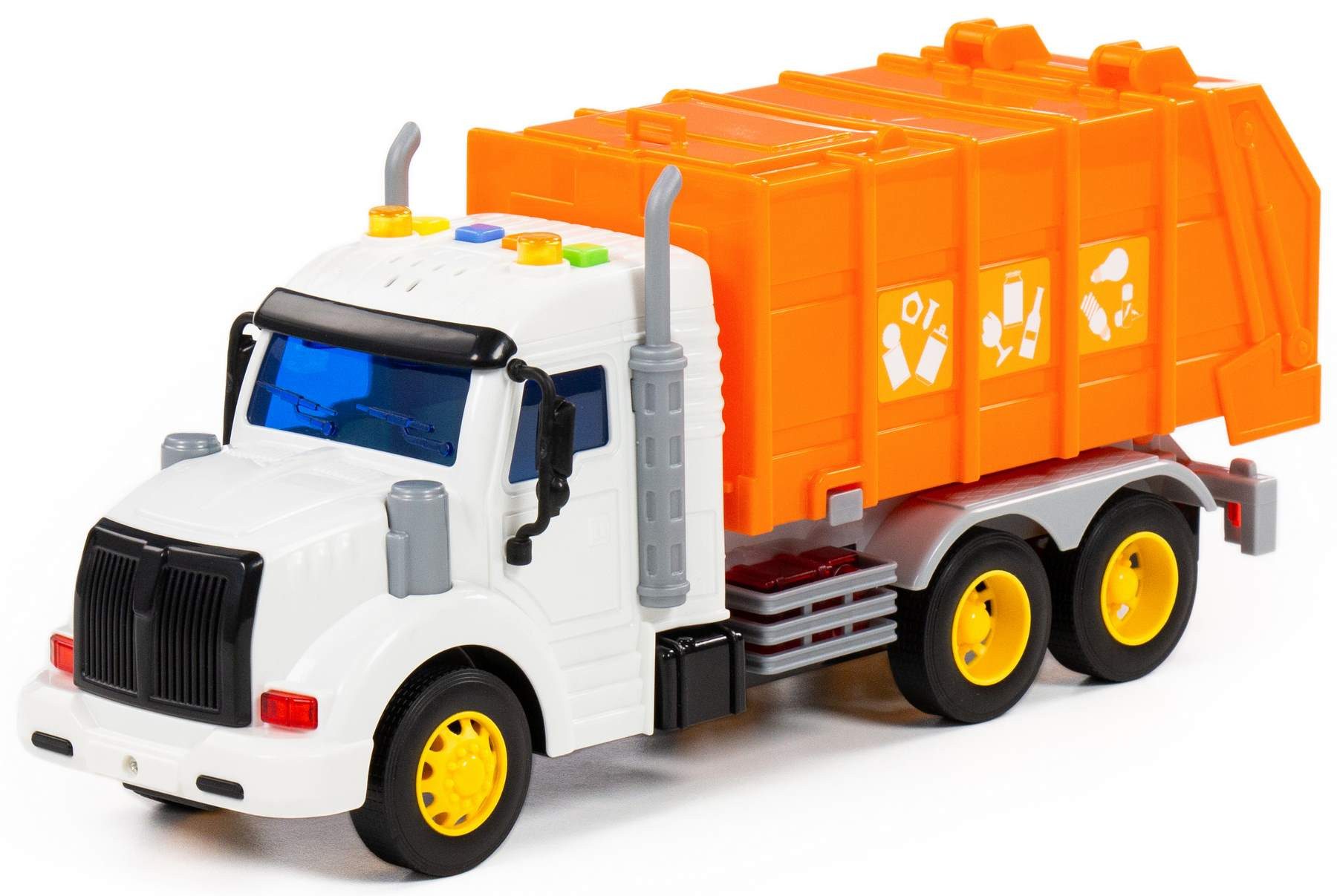 Polesie Spielzeug-Müllwagen LKW PROFI orange Schwungrad mit Licht Sound