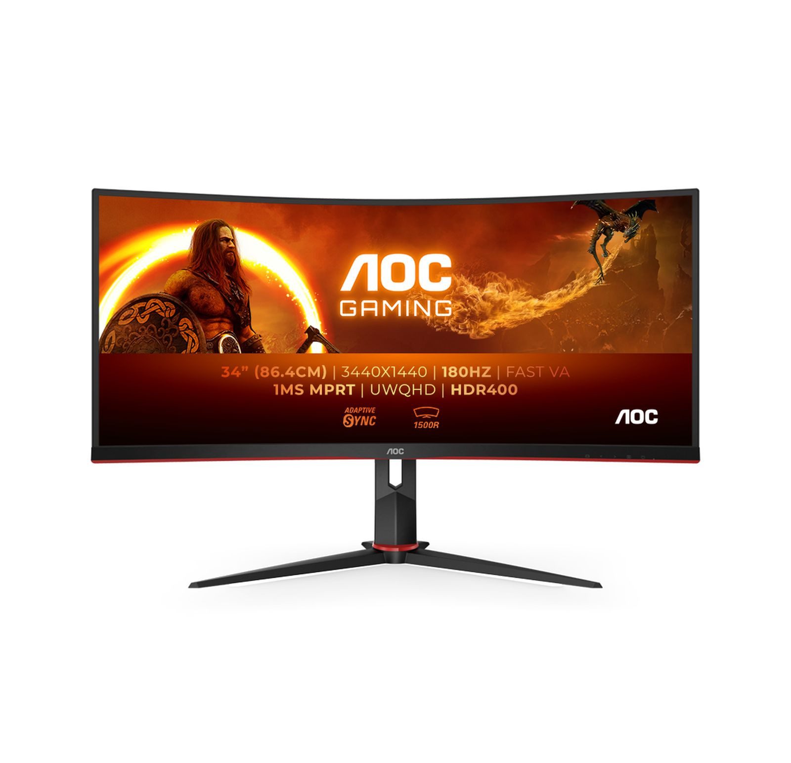 AOC 86,4cm (34) CU34G2XP/BK 21:09 2xHDMI+2xDP+USB Curved retail TFT-Monitor (3440 x 1440 px, UltraWide Quad HD, 5 ms Reaktionszeit, 180 Hz, VA, Curved, Lautsprecher, HDCP, HDR, Kopfhörerbuchse, Höhenverstellbar)