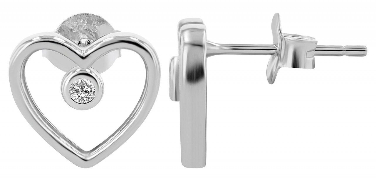 Paar Ohrhänger Damen Ohrstecker aus 925 Sterling Silber mit Herz und Zirkonia
