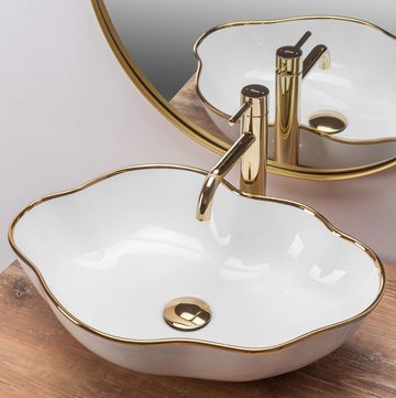 wohnwerk.idee Aufsatzwaschbecken Waschbecken Goldrand Gold Edge Schwarz Weiß Design
