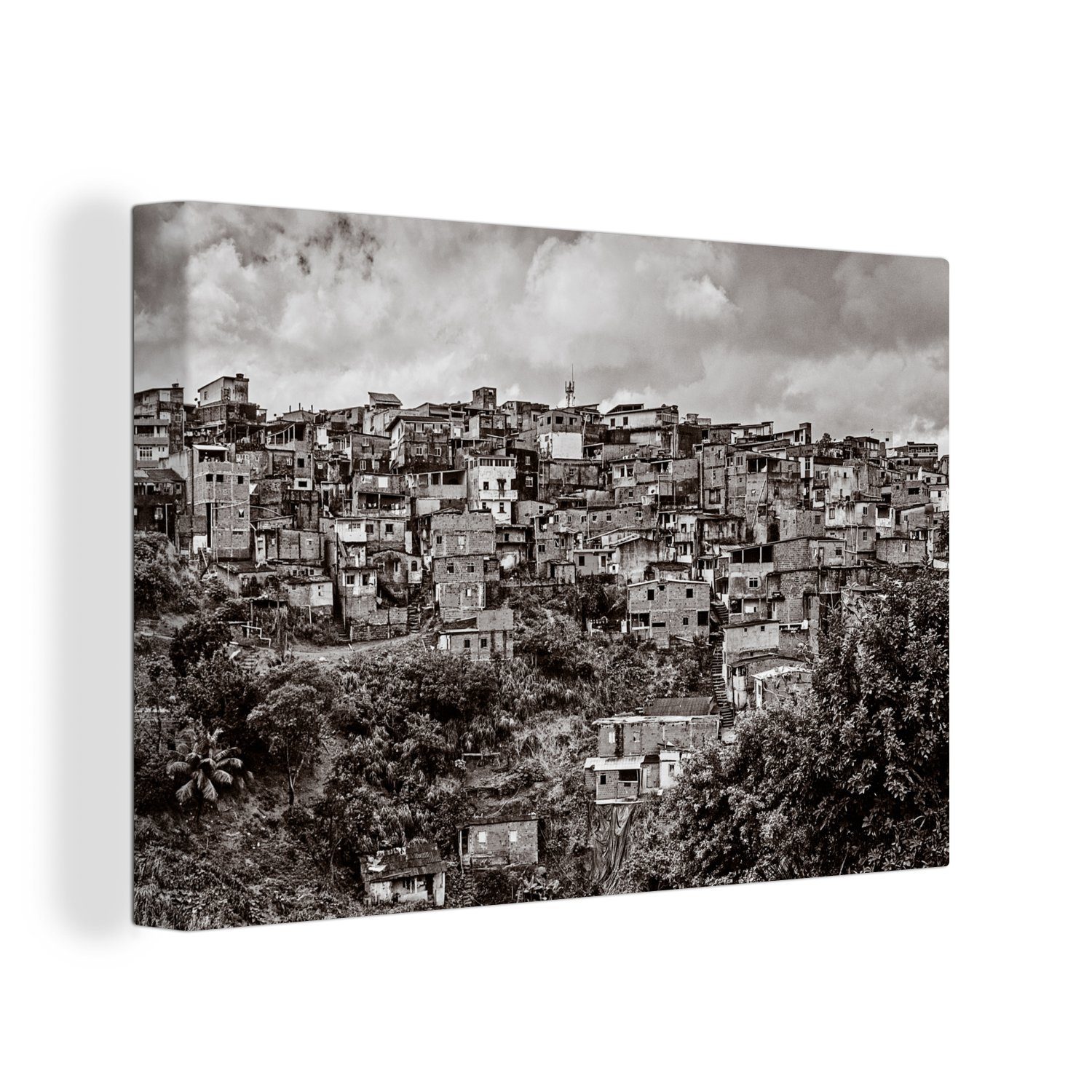 OneMillionCanvasses® Leinwandbild Schwarz-Weiß-Foto der Itapajipe-Bucht bei São Salvador in Südamerika, (1 St), Wandbild Leinwandbilder, Aufhängefertig, Wanddeko, 30x20 cm