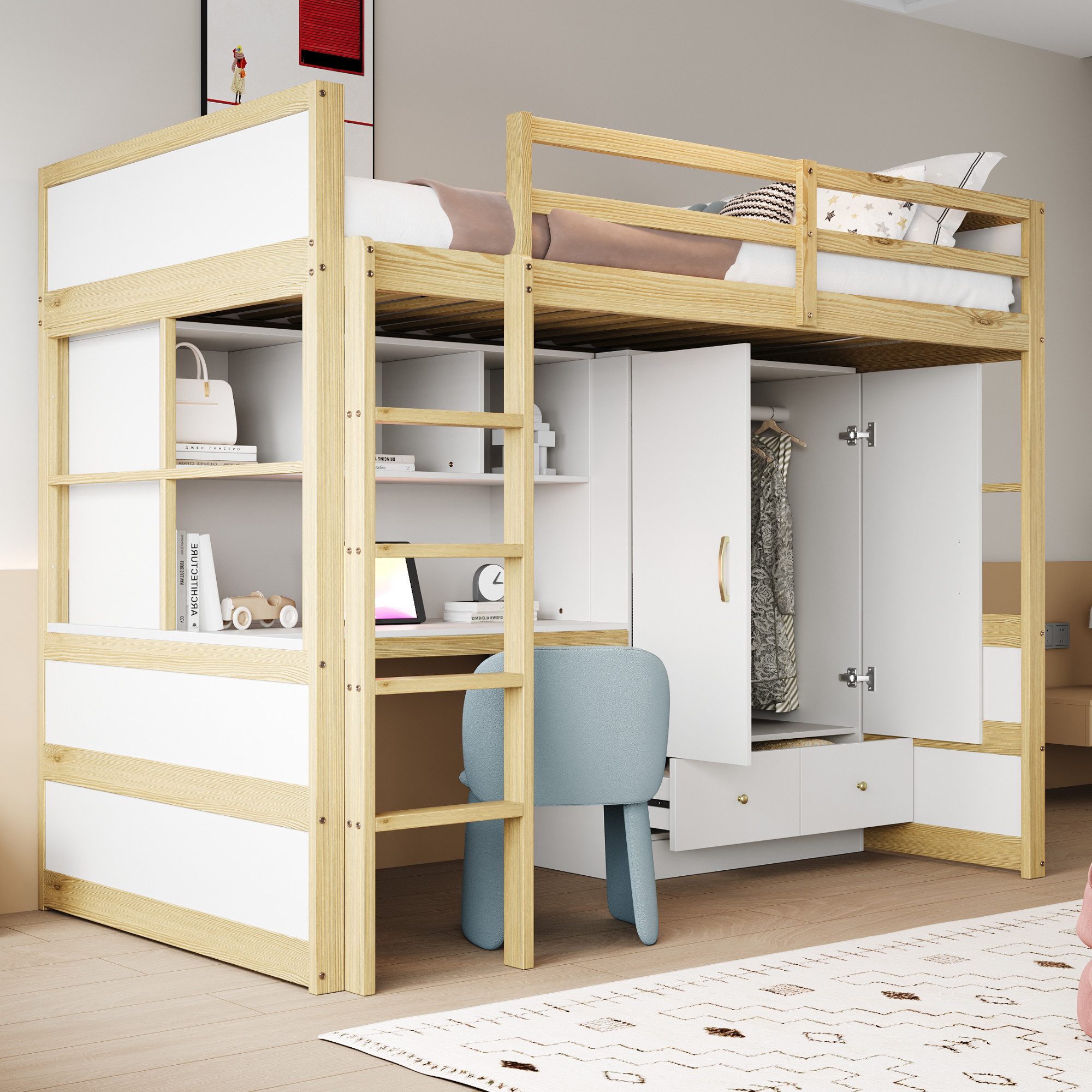 STILVORA Kinderbett 90x200 mit Kleiderschrank,Jugendbett Bettgestell günstig online kaufen