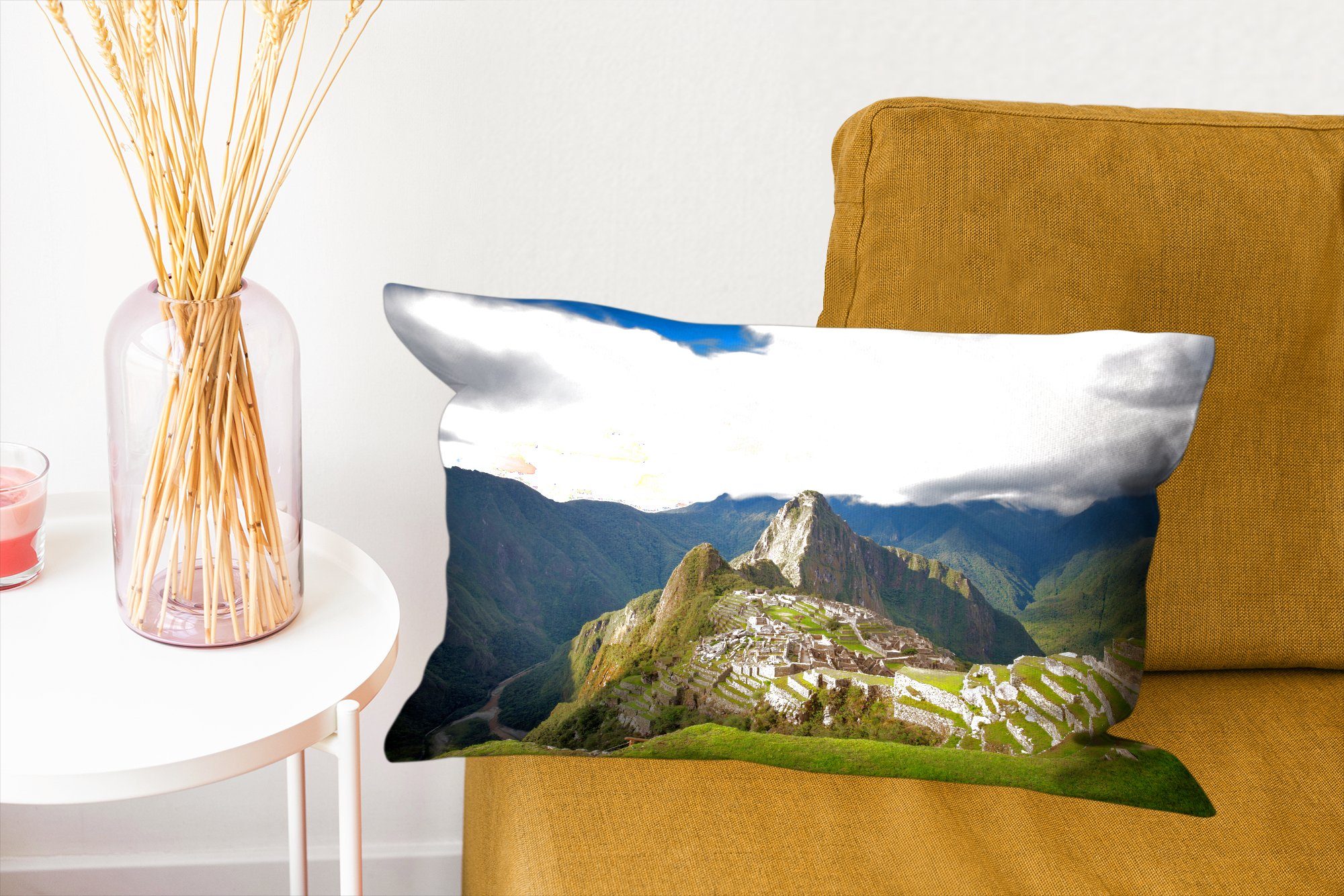 MuchoWow Machu Dekoration, Zierkissen, Vogelperspektive, Wohzimmer Dekokissen Picchu Füllung, aus Dekokissen Schlafzimmer der mit