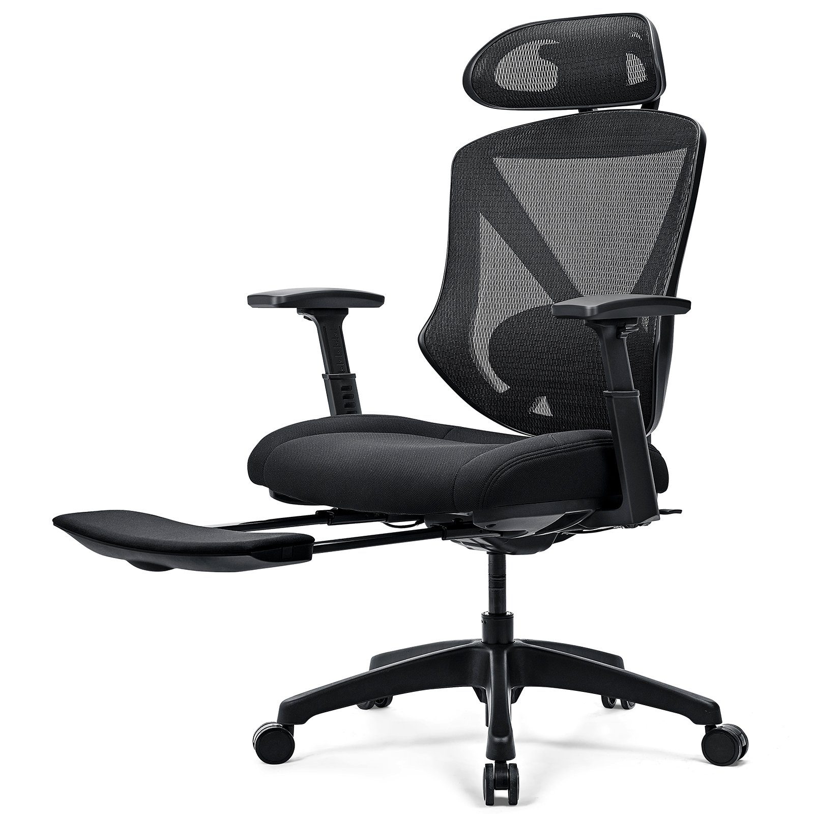 MELOKEA Bürostuhl Ergonomischer Schreibtischstuhl mit Fußstütze und  Liegefunktion, 4D einstellbare Armlehnen, breite Sitzfläche, bis 150kg  belastbar