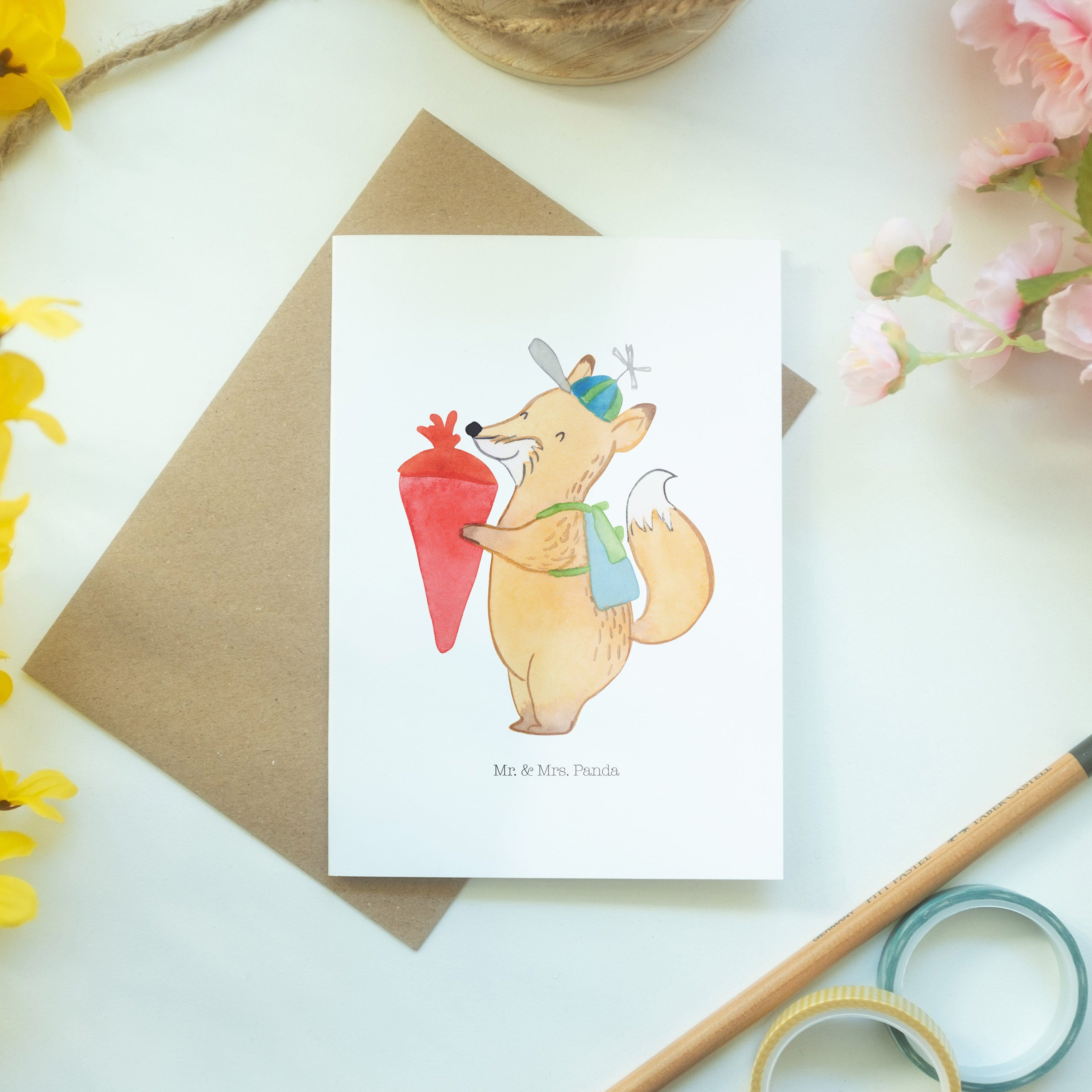 Mr. & Mrs. Sprüche, - Weiß Grußkarte Geburtstagskarte - Panda Geschenk, Fuchs Schulkind lustige