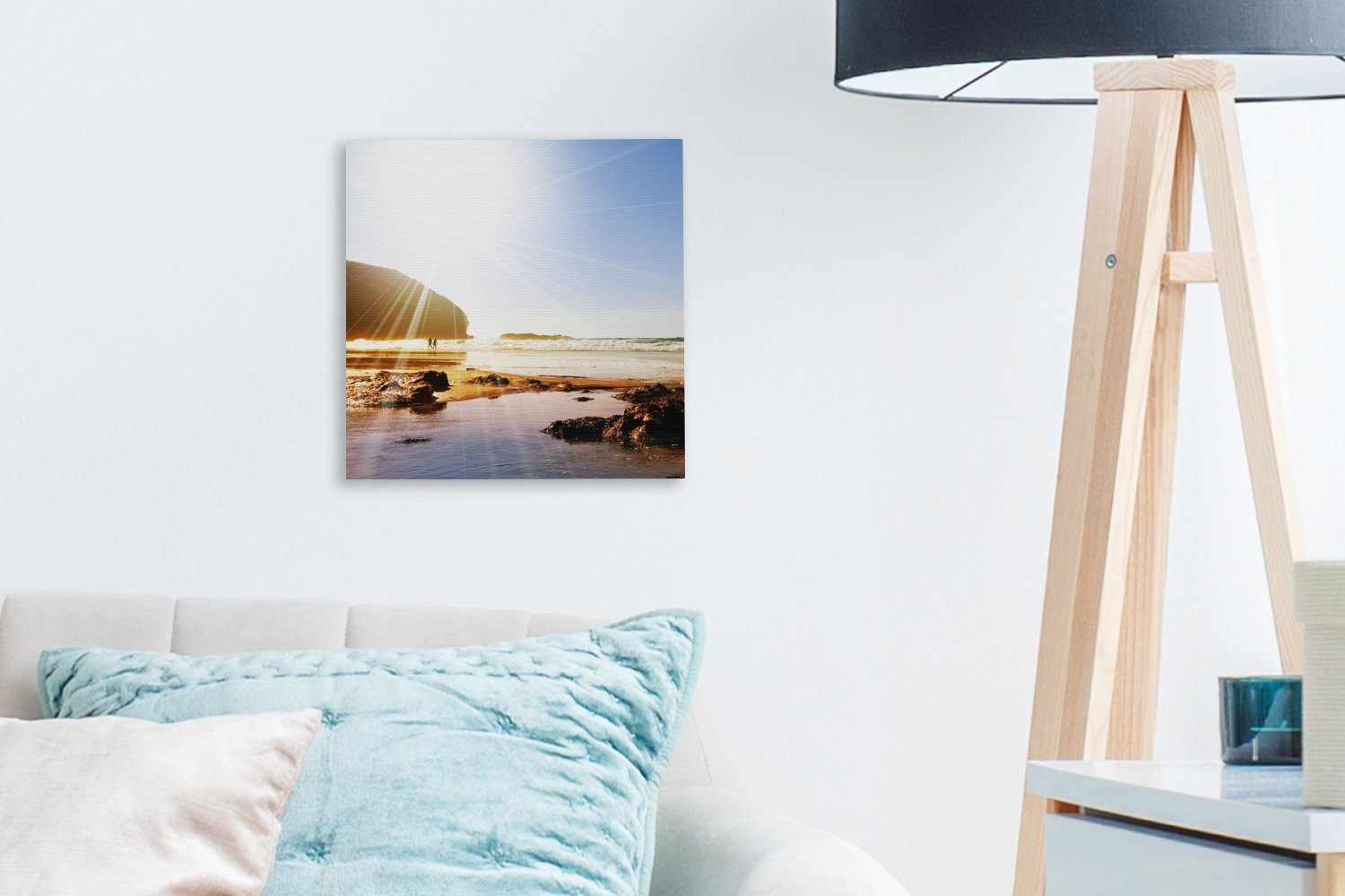 OneMillionCanvasses® Leinwandbild Die Sonne scheint hell an Wohnzimmer Bilder Schlafzimmer Leinwand Küste Kinder der zwei auf Cornwalls, St), (1 für