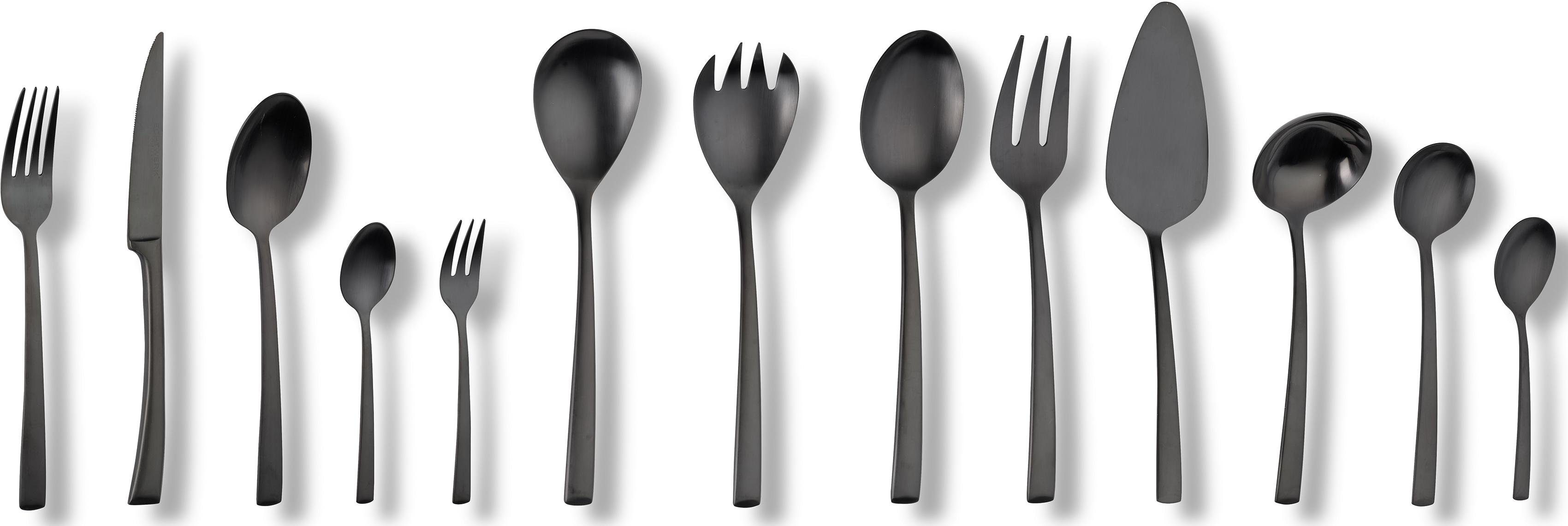 ECHTWERK Besteck-Set Avelino (68-tlg), 12 Personen, Edelstahl 18/10, Tafelbesteck, schwarz, Geschenkkassette
