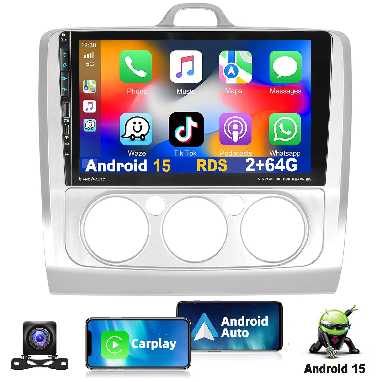 ESSGOO DAB+ 4+64G Carplay Android 15 Für Ford Focus MK2 MK II 2004-2011 Autoradio (RDS, 4+64GB(optional), Digitalradio (DAB), FM, AM, Carplay Android Auto Bluetooth EQ USB GPS Navi WIFI IPS Touchscreen)