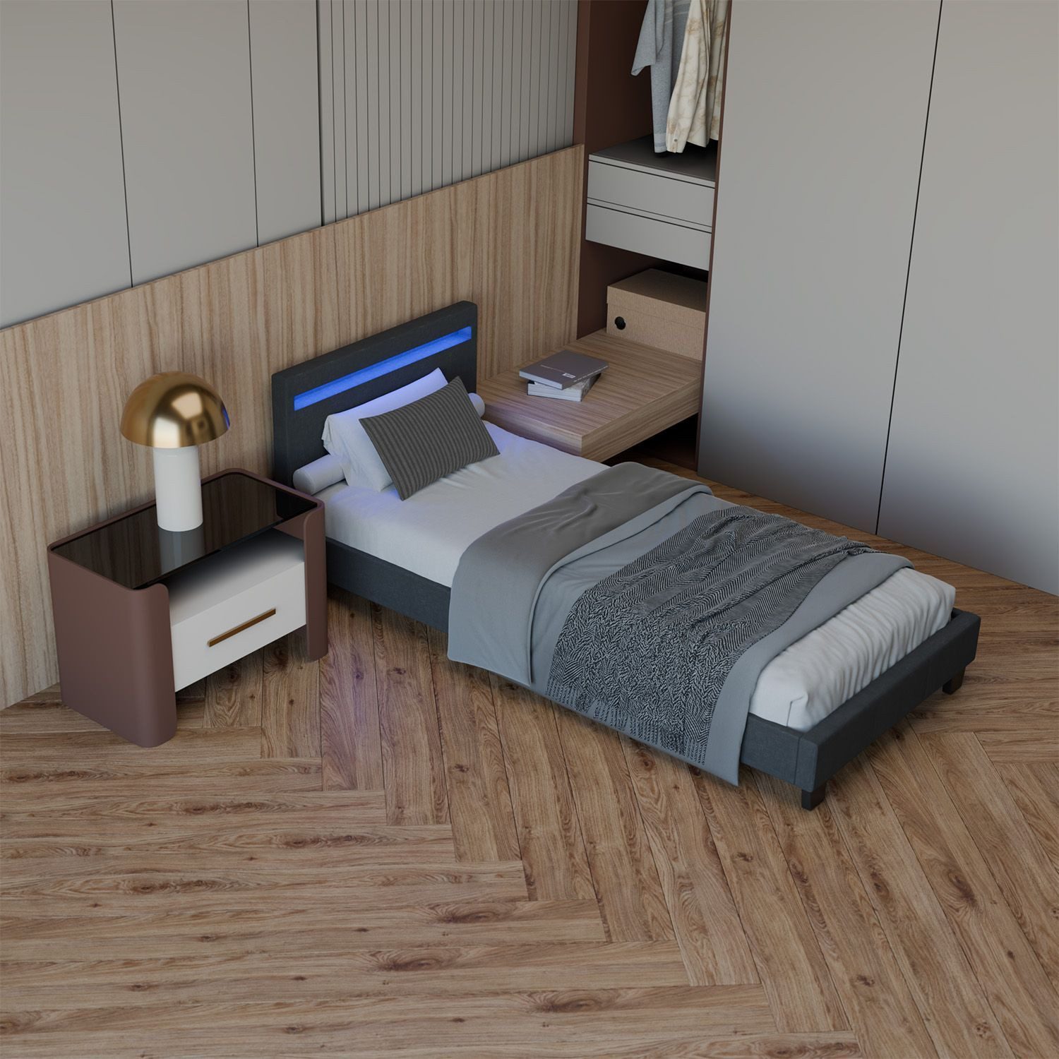 Juskys Polsterbett Verona, 90x200 cm, LED-Licht, günstig online kaufen