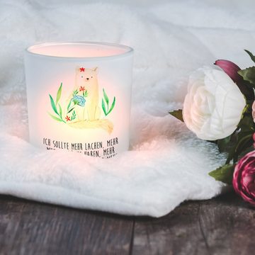 Mr. & Mrs. Panda Windlicht Katze Blumen - Transparent - Geschenk, Selbstliebe, Windlicht Kerze, (1 St), Hitzebeständig