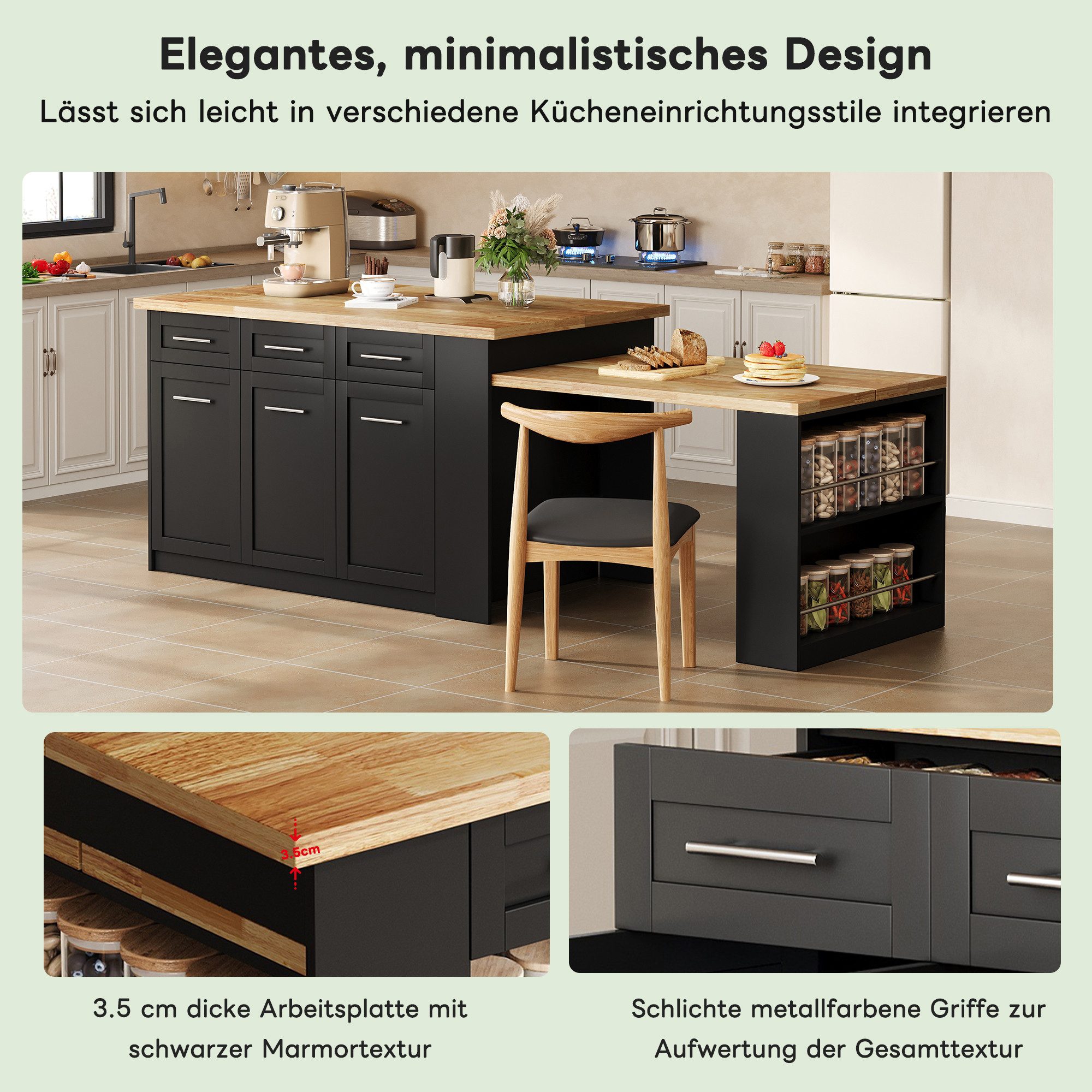 i@home Kücheninsel XXL Kücheninsel Copenhagen (150 cm) mit ausziehbarem Ess günstig online kaufen