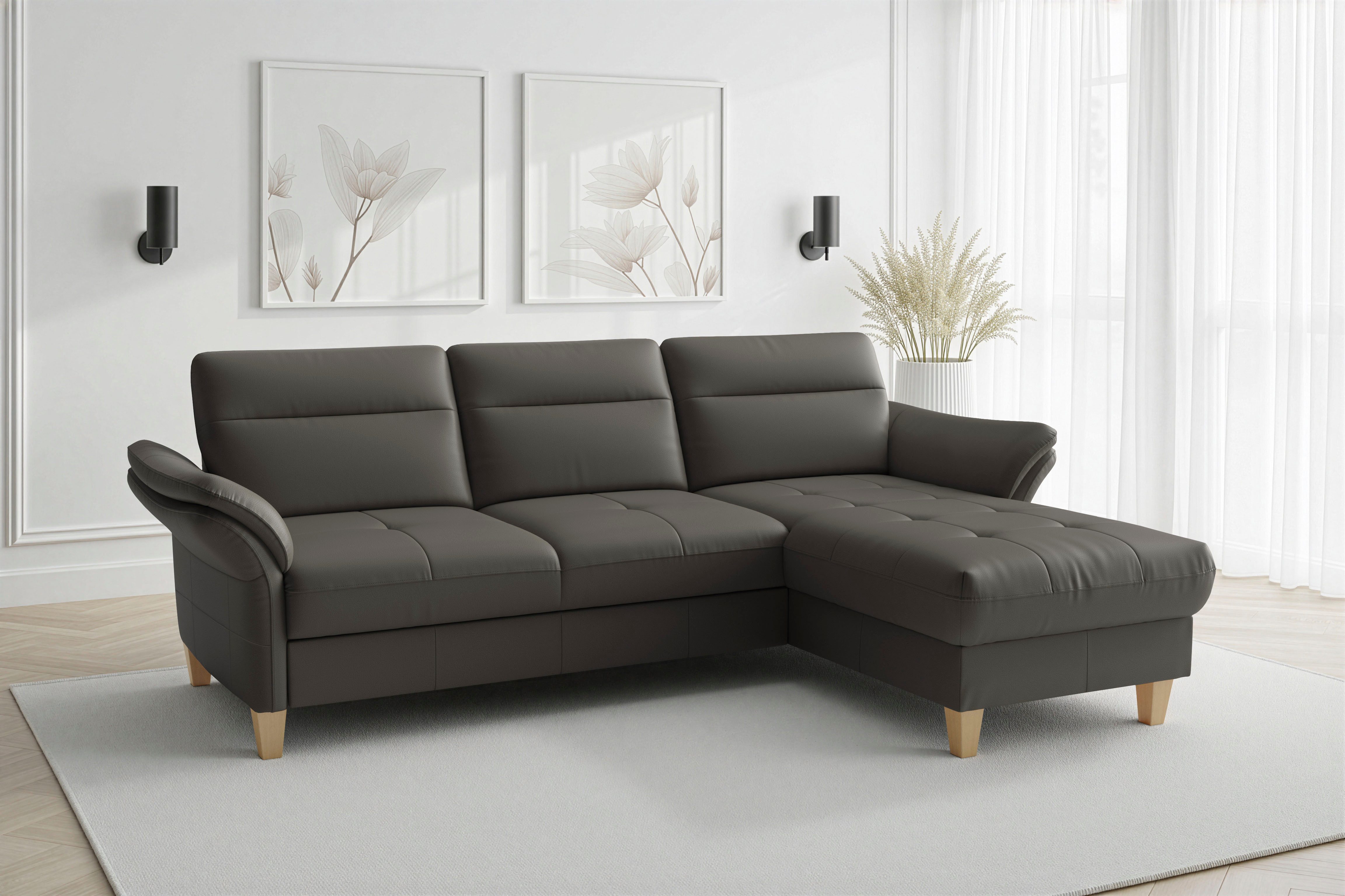 sit&more Ecksofa Pamela L-Form, Leder, B: 218 und 230 cm, optional Armteilverstellung, Schlaffunktion & Bettkasten