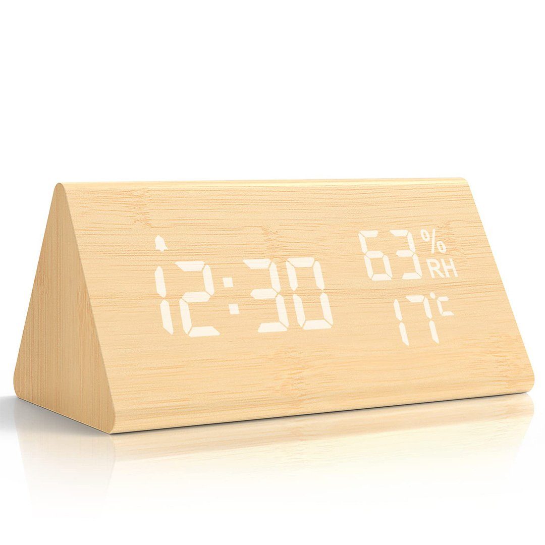 aboveClock digitaler wecker Holz mit sensore Moduls Batterie Nicht enthalten Teperatur Wecker digital Nachtisch Uhr mit Snooze Moduls Datum Feuchtigkeit Anzeige Tischuhr mit großer Anzeige