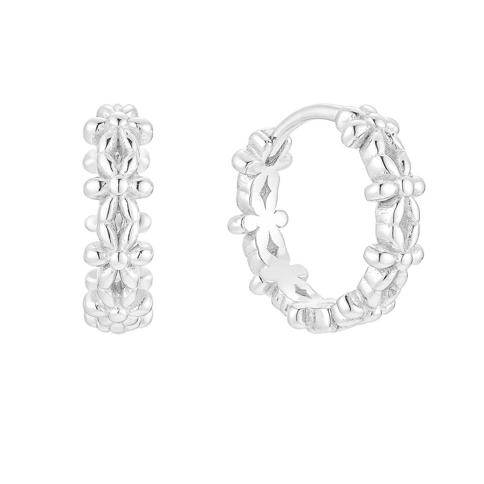 Brandlinger Paar Creolen Ohrringe Catania, Silber 925 vergoldet, Ohrringe mit kleinen Blümchen und Blüten