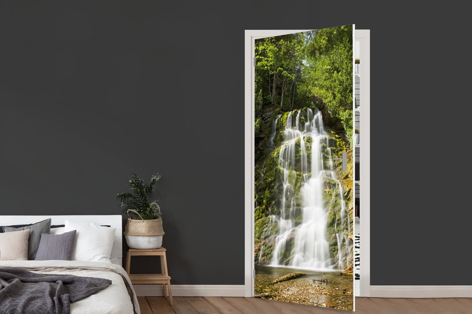 Tür, Matt, (1 im Türtapete 75x205 Fototapete Nordamerika, Forillon MuchoWow St), Park, Wasserfall für National bedruckt, cm Türaufkleber,