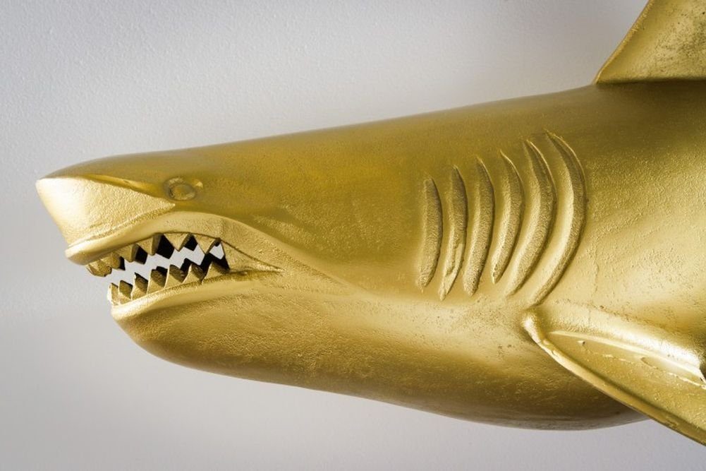 LebensWohnArt Dekoobjekt Maritim SHARK Set 2er Aluminium 70cm gold Haifisch Wanddeko