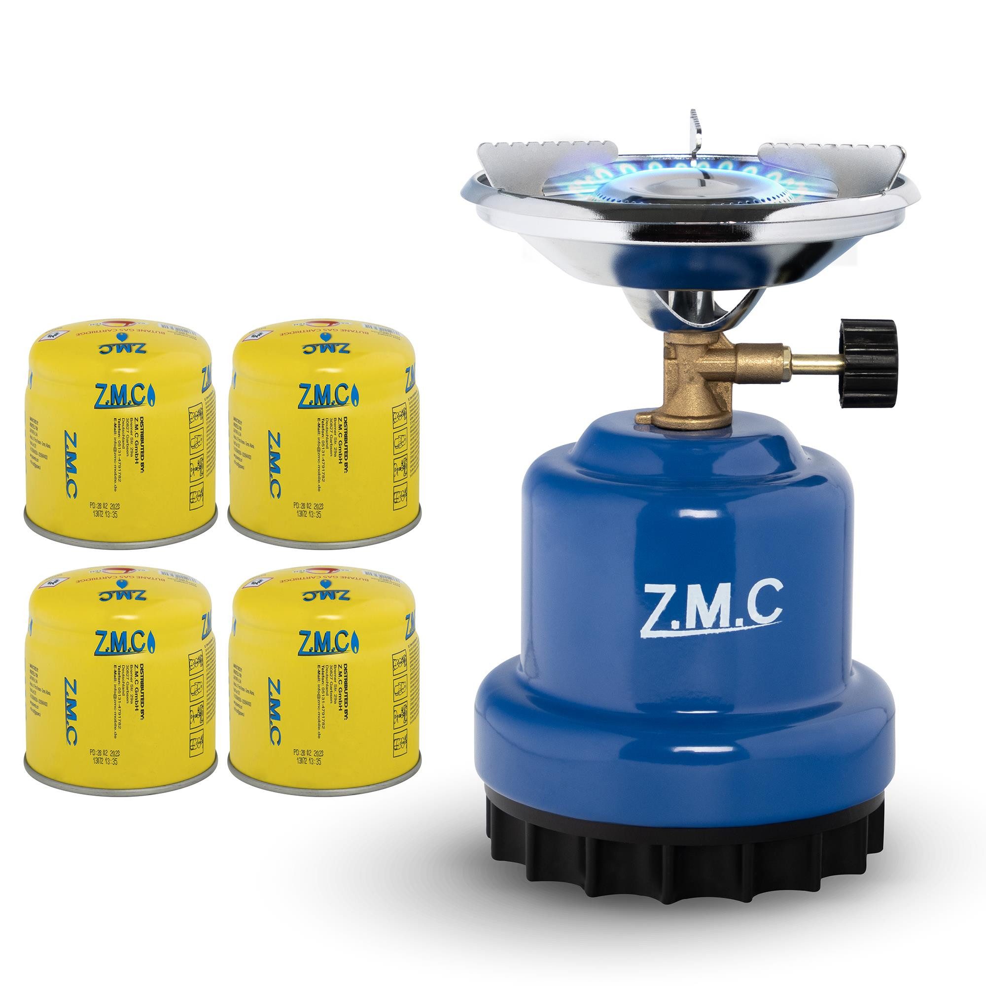 ZMC Gaskocher Campingkocher Gaskocher Shisha Kohleanzünder Herd + 4x Gaskartuschen, (Maximale Temperatur: 1100W / Gewicht: 520g / 190g Butangas, Maximale Temperatur: 1100W / Gewicht: 520g / 190g Butangas), Butangasbrenner Kartuschenkocher Kochfeld für Festivals, Wanderungen
