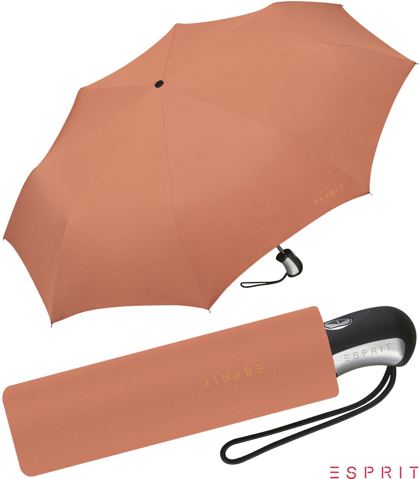 Schirm apricot Farben in orange Esprit kräftigen brandy Damen Taschenregenschirm schöner für - Automatik, Auf-Zu mit