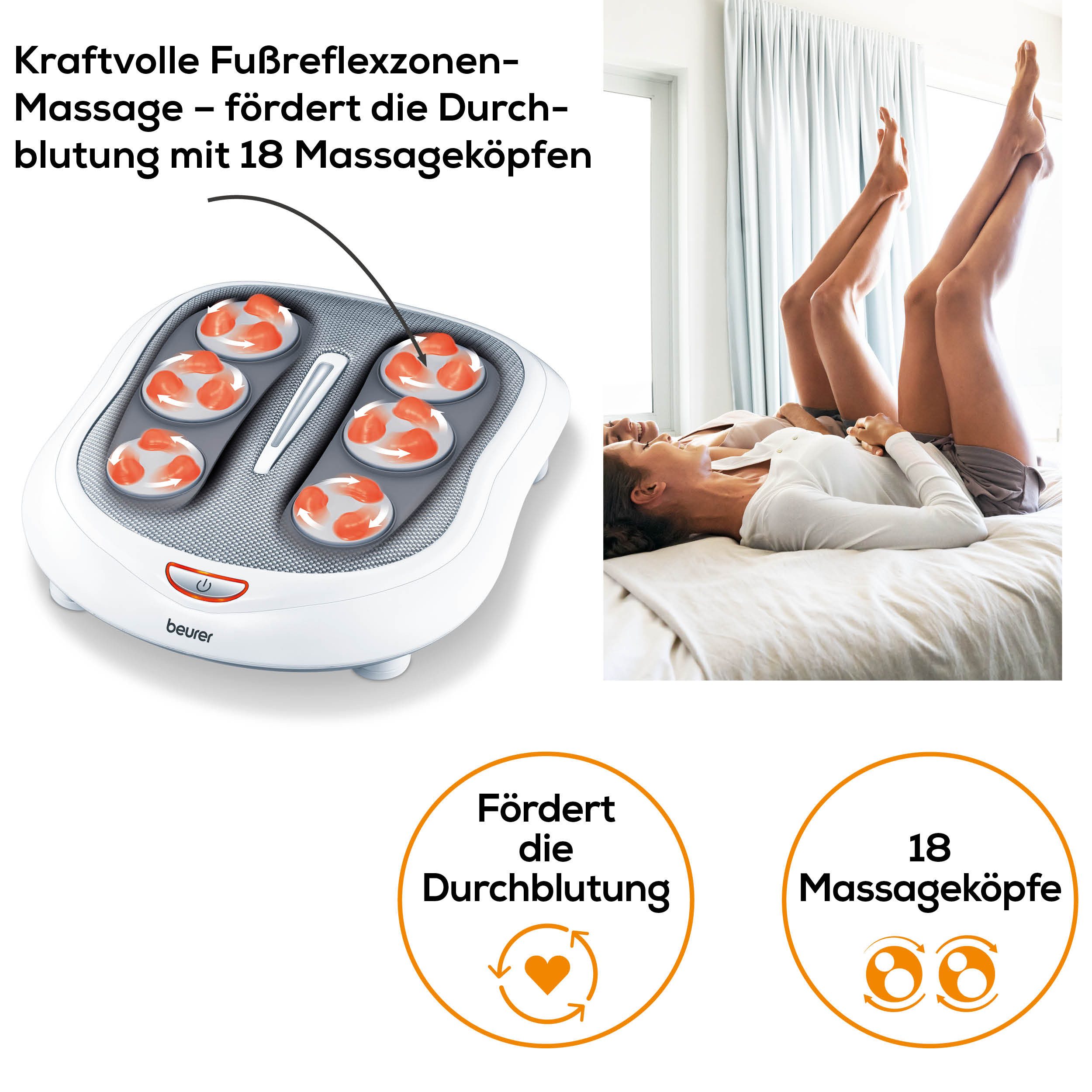BEURER Shiatsu-Fußmassagegerät FM 60 mit 2 Intensitätsstufen und zuschaltbarer Wärmefunktion, Fördert die Durchblutung und lindert schwere und müde Beine