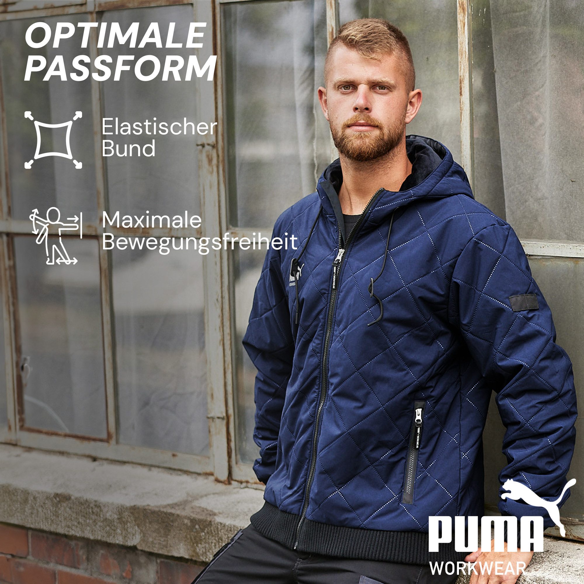 PUMA Workwear Winterjacke Herren mit Kapuze und Steppmuster - Warm gefüttert - Mit Kordelzug Robuste Arbeitsjacke für Handwerk Produktion Logistik und Baugewerb – Bild 4 von 5